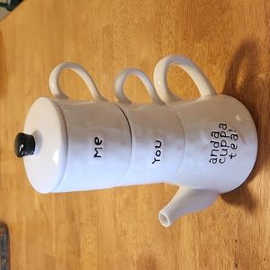 Tea Pot Stacked 3 Pc Set You Me And A Cup Of Tea Ceramic Mug Set Creative Co-Op